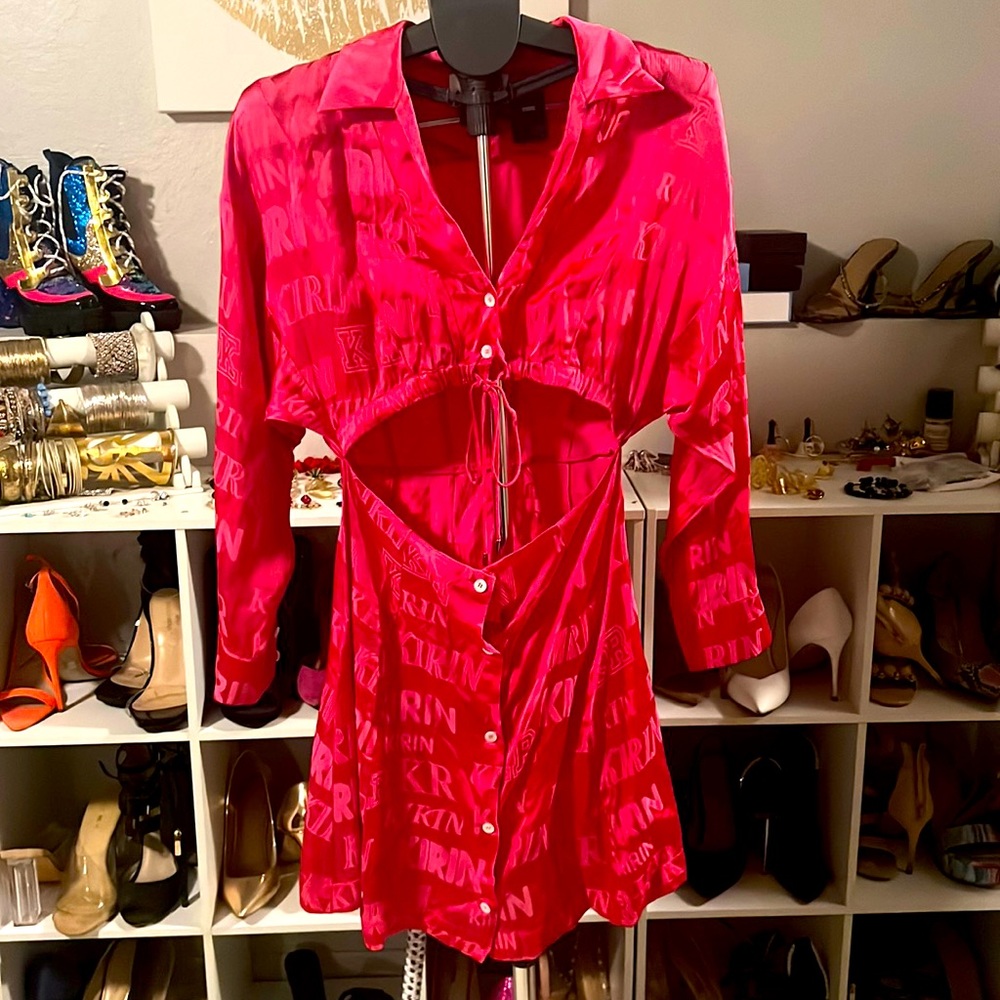 Kirin by Peggy Gou Fuchsia short dress. Mid drift cutout. Made in Milan, Italy.